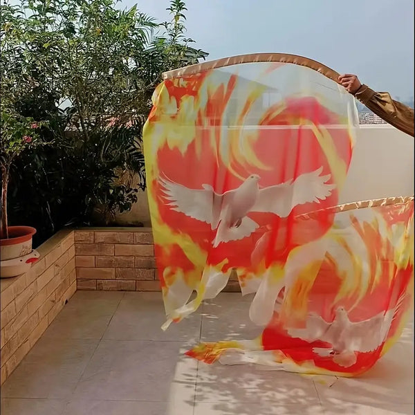 Veelkleurige Vlam & Duif Dansserp-Vlag (Uittrekbaar & Verstelbaar) Met Stokkies