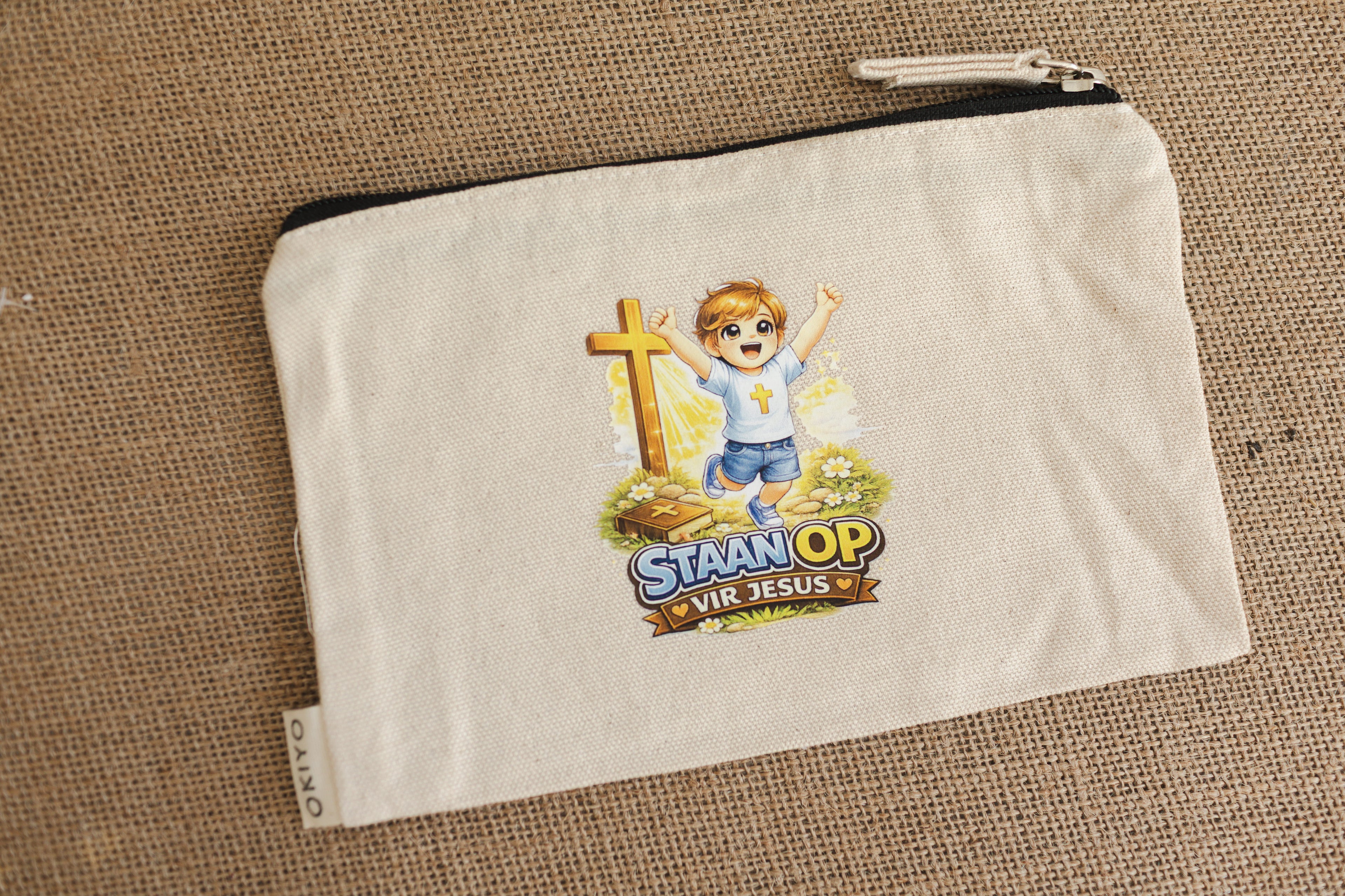 Kids Linen Pencil Case – “Staan Op vir Jesus”
