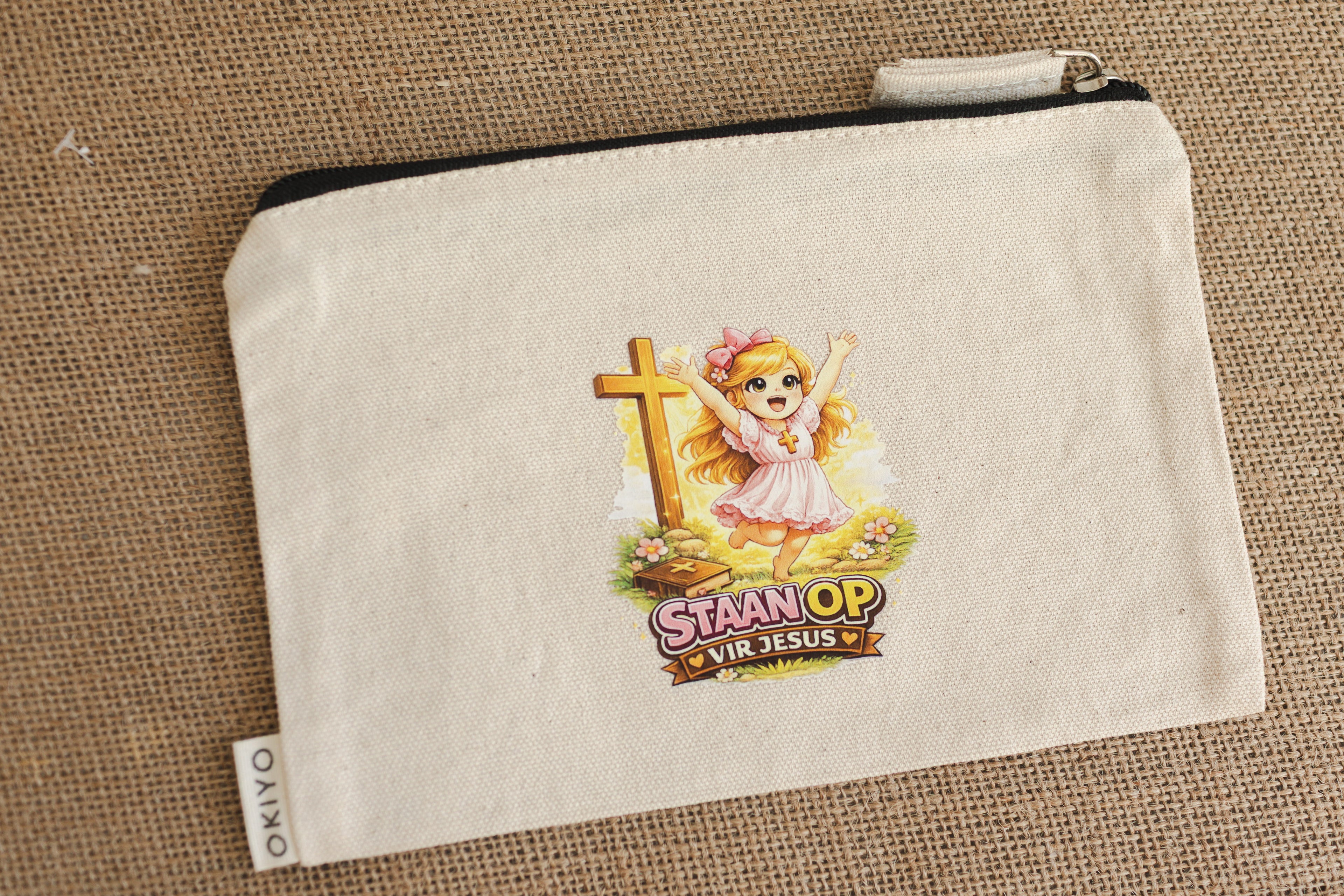 Kids Linen Pencil Case – “Staan Op vir Jesus”
