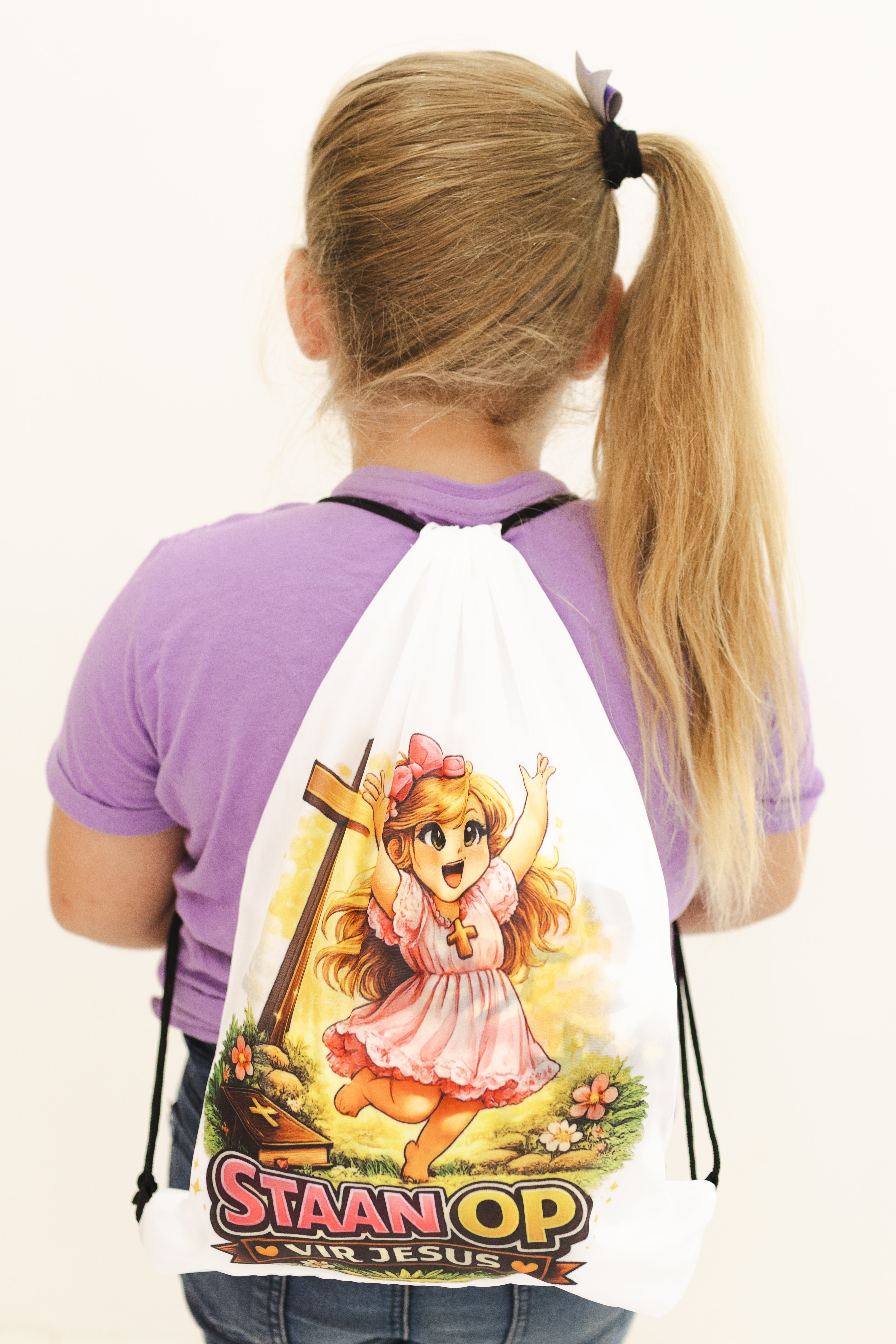 Kids Drawstring Bag – “Staan Op vir Jesus” (Girl Design)