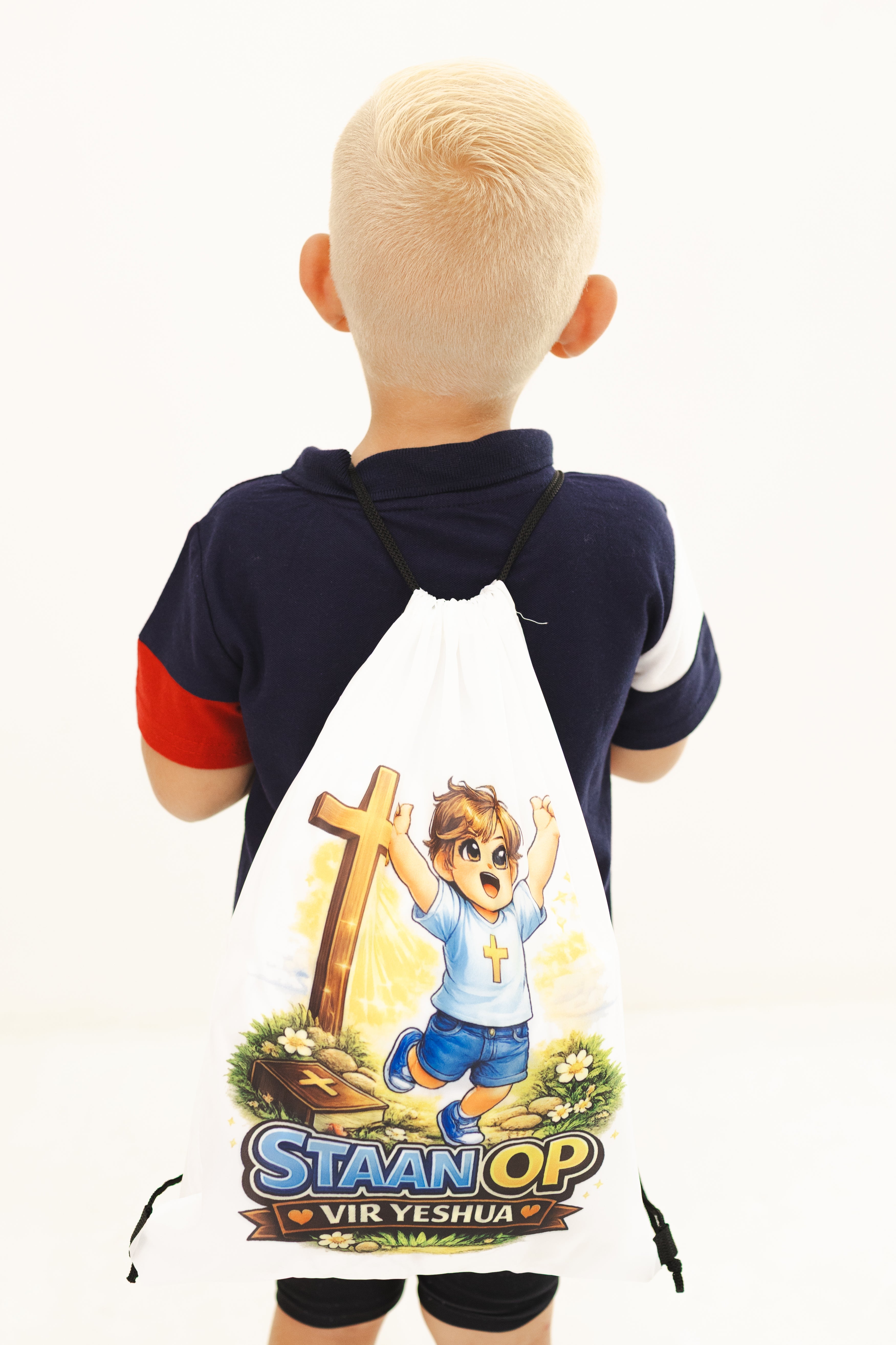 Kids Drawstring Bag – “Staan Op vir Yeshua” (Boy Design)
