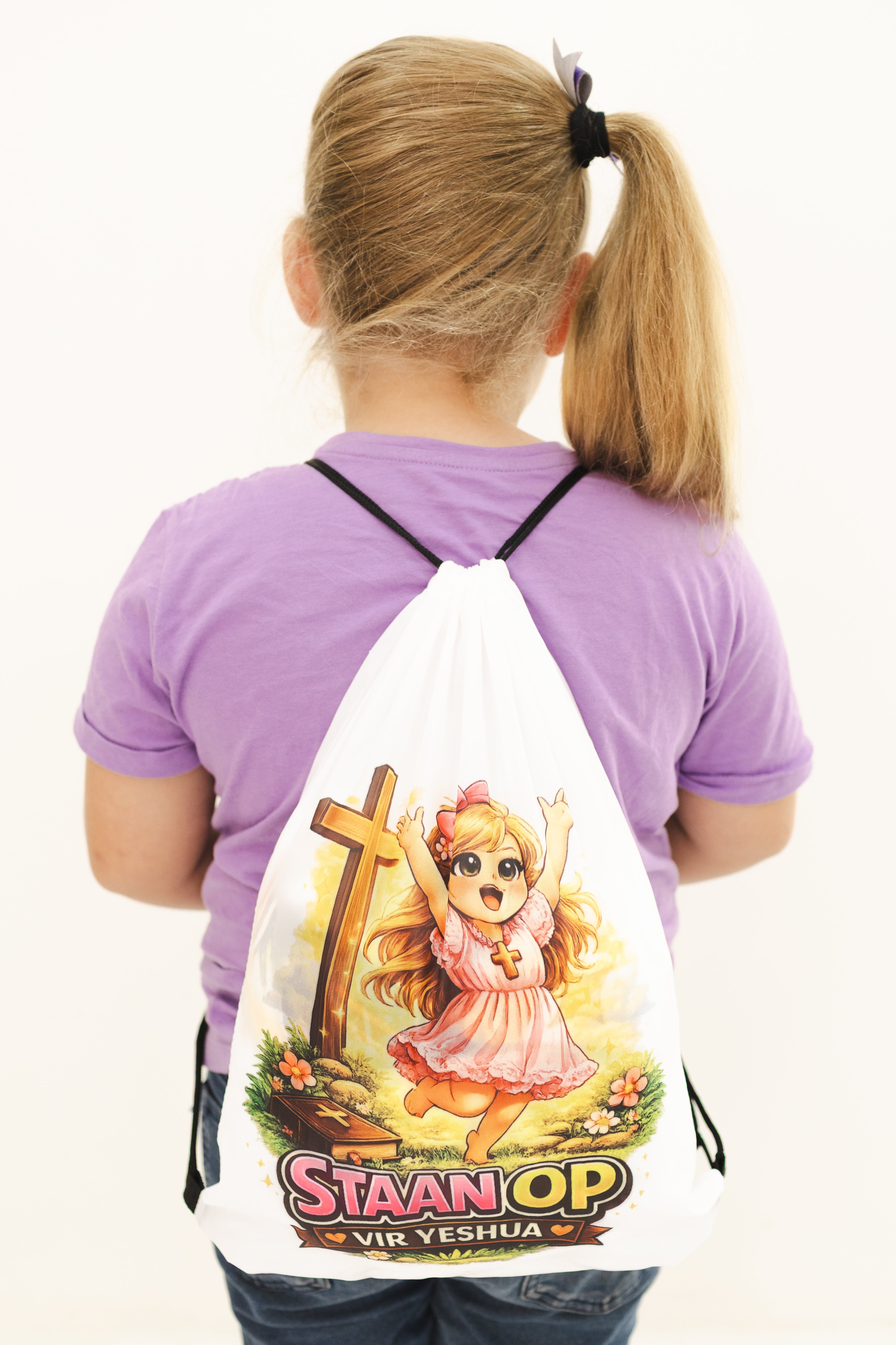 Kids Drawstring Bag – “Staan Op vir Yeshua” (Girl Design)