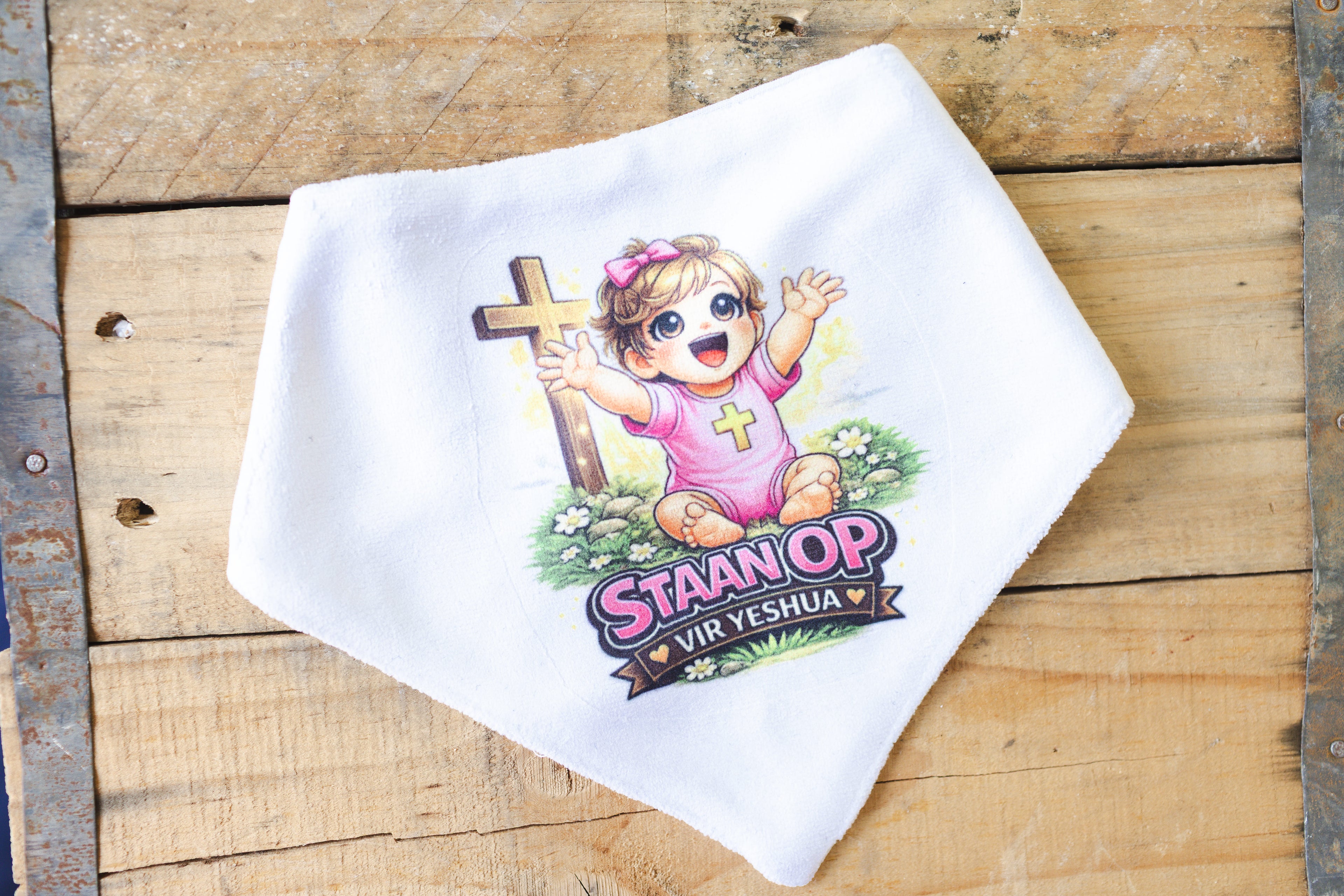 Baby Bib – “Staan Op vir Yeshua” (Sublimated)
