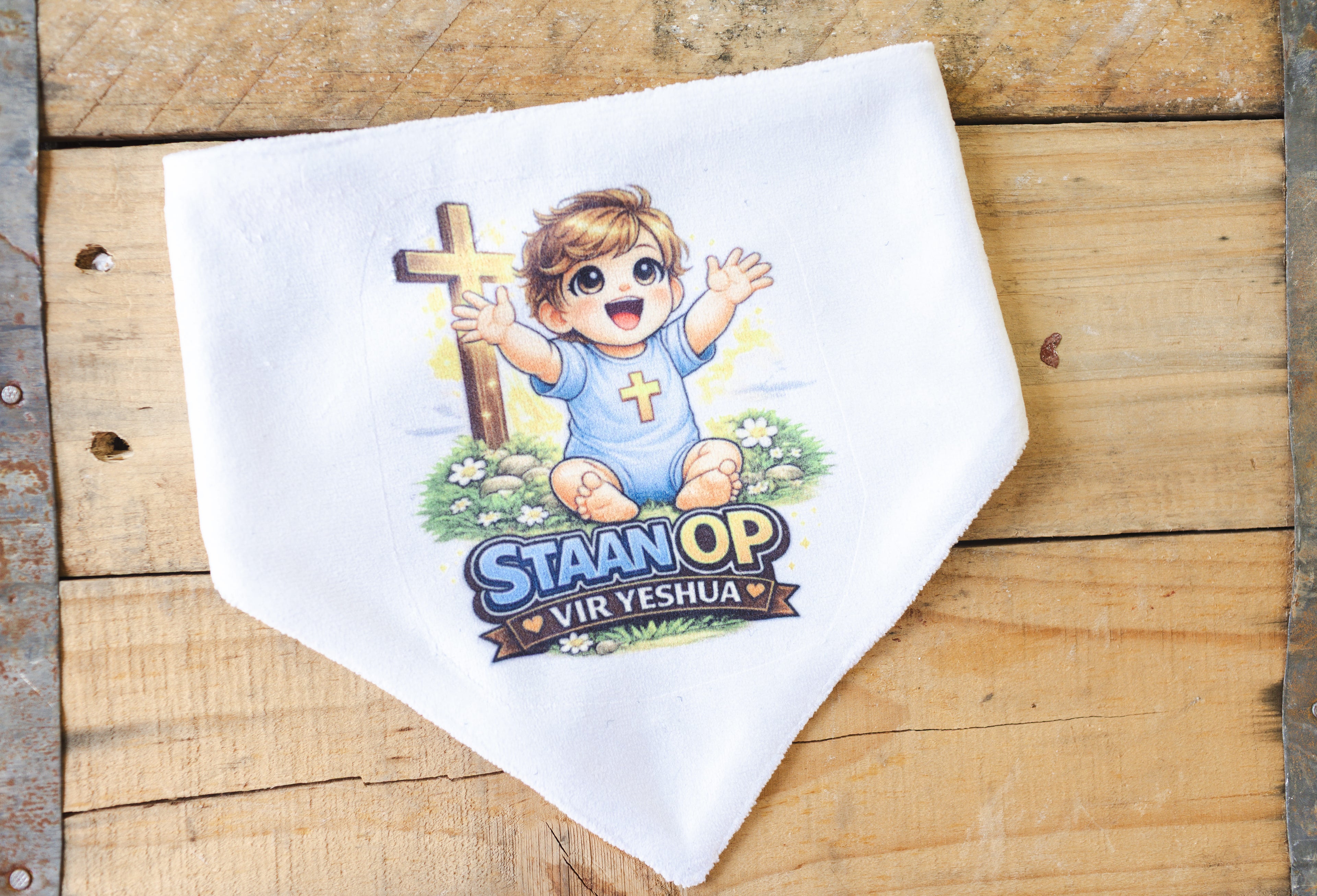 Baby Bib – “Staan Op vir Yeshua” (Sublimated)