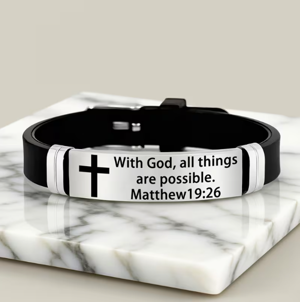 Verstelbare Christelike Armband met Bybelvers – Matteus 19:26 Skrif