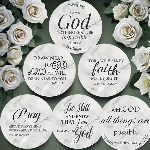 6 Handgemaakte Houtonderborde met Bybelverse