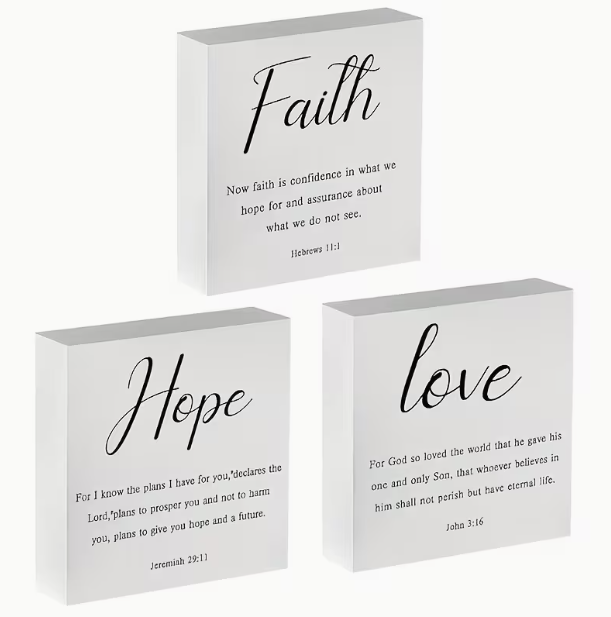 Three-Piece - Faith Hope and Love Bible Verse - PVC Sign