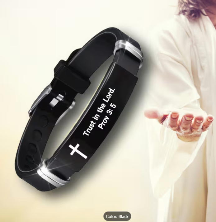 Black Stainless Steel Bracelet with Cross - "Trust the Lord"
