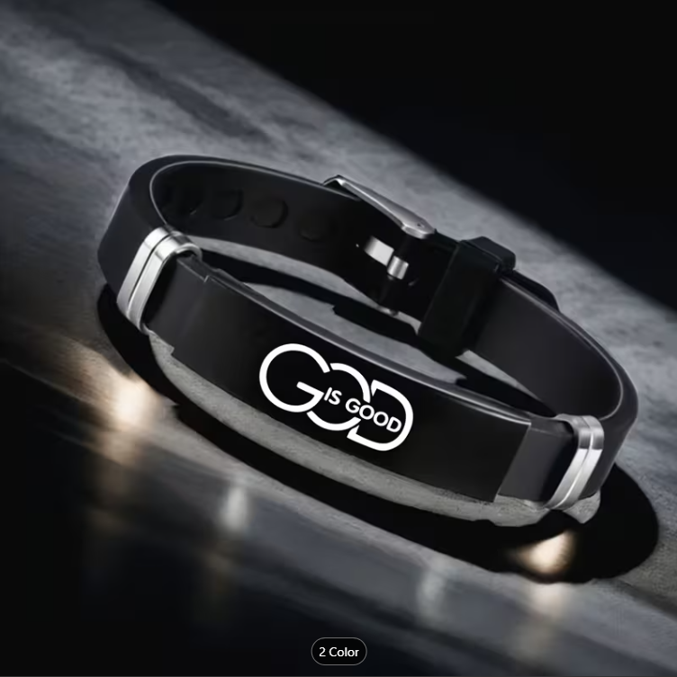 Stainless Steel Bracelet Black - "God is Good"
