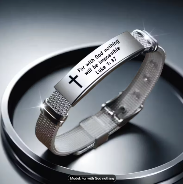 Bracelet - Stainless Steel Silver "For with God Nothing Is Impossible"